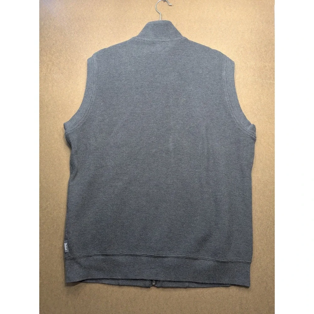 Woolrich Mens Gray Waffle Knit Full Zip Sweater Vest Mock Neck Large 18411 BHR